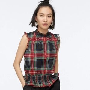NWT J.Crew Stewart Gilded Tartan/Plaid Collard Sleeveless Blouse